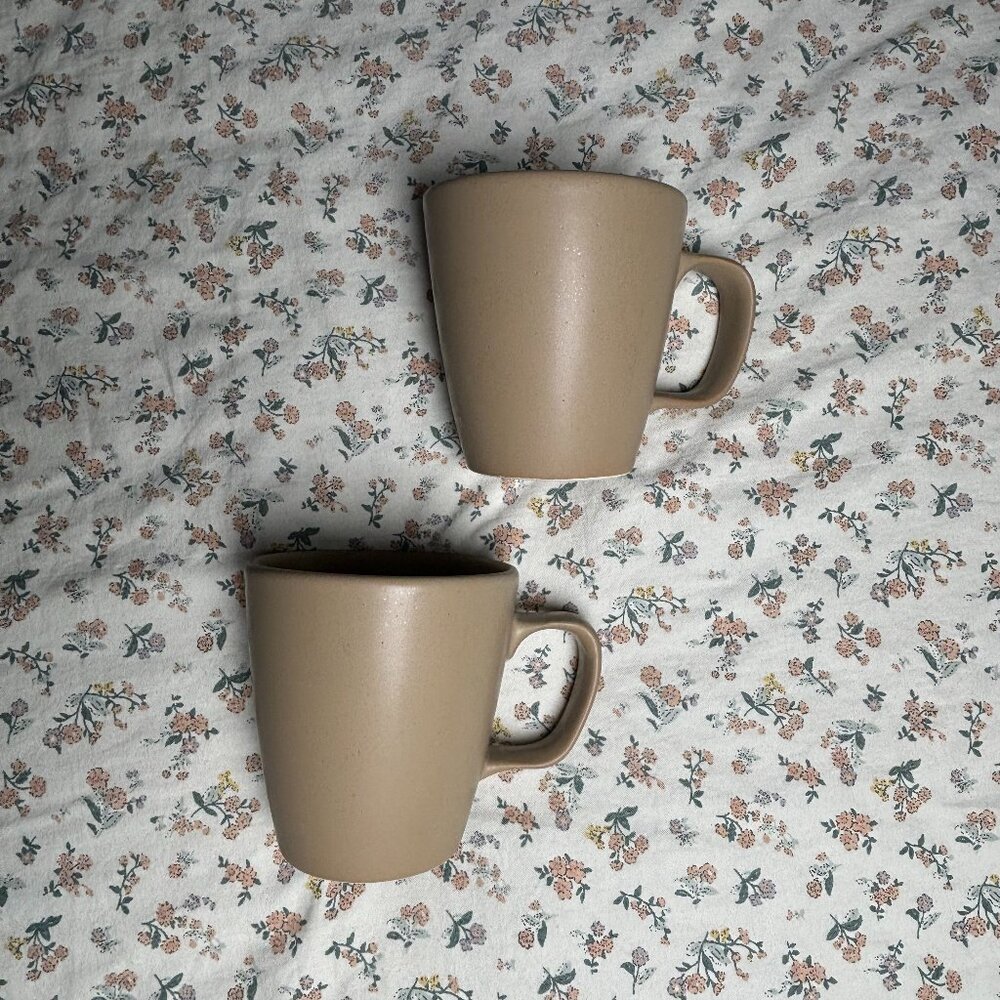 Anfora Tan Ceramic Mugs - Set of 2